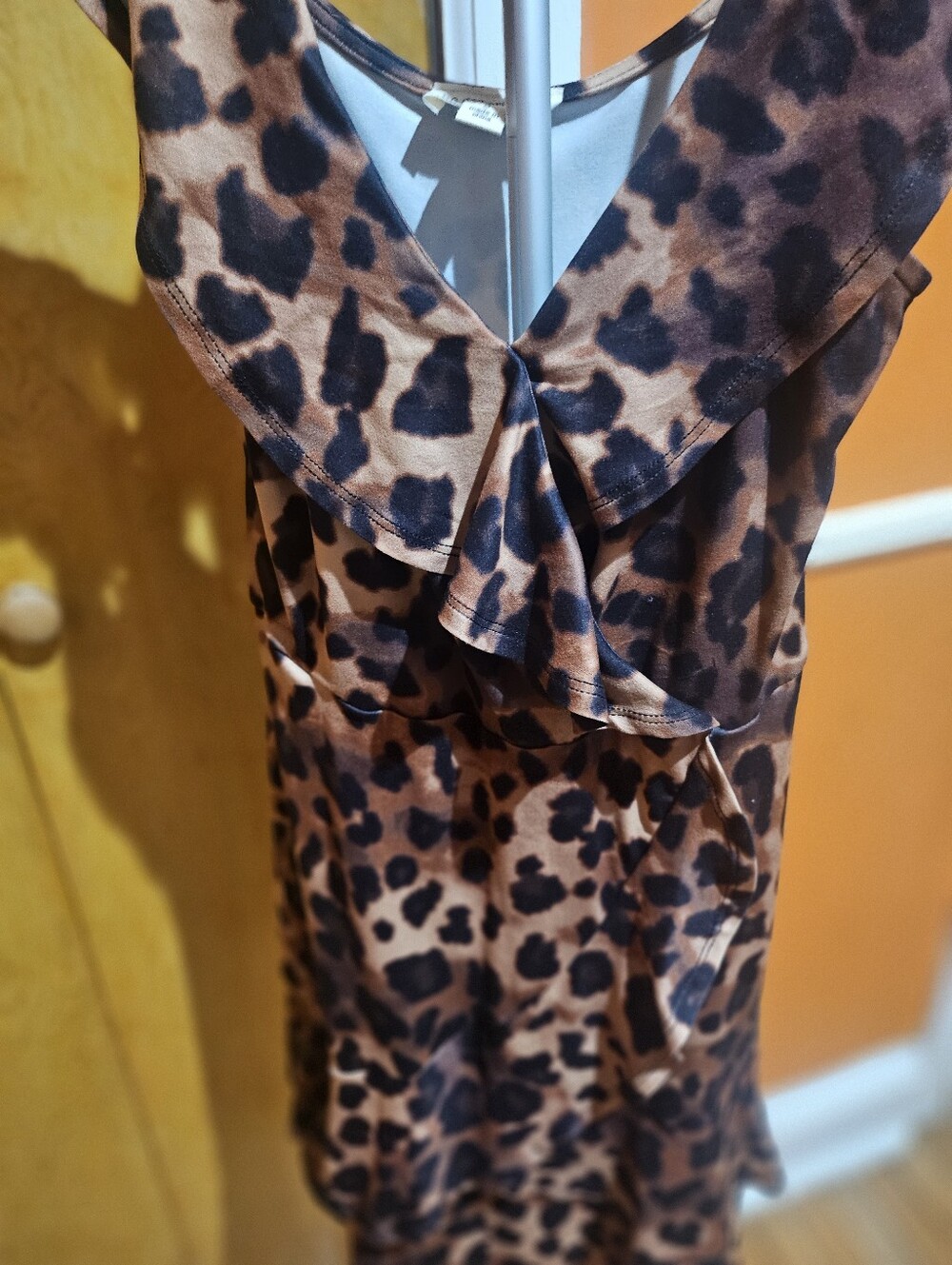 Leopard Print Ruffle Midi Dress - Brown - Picture 4 of 5